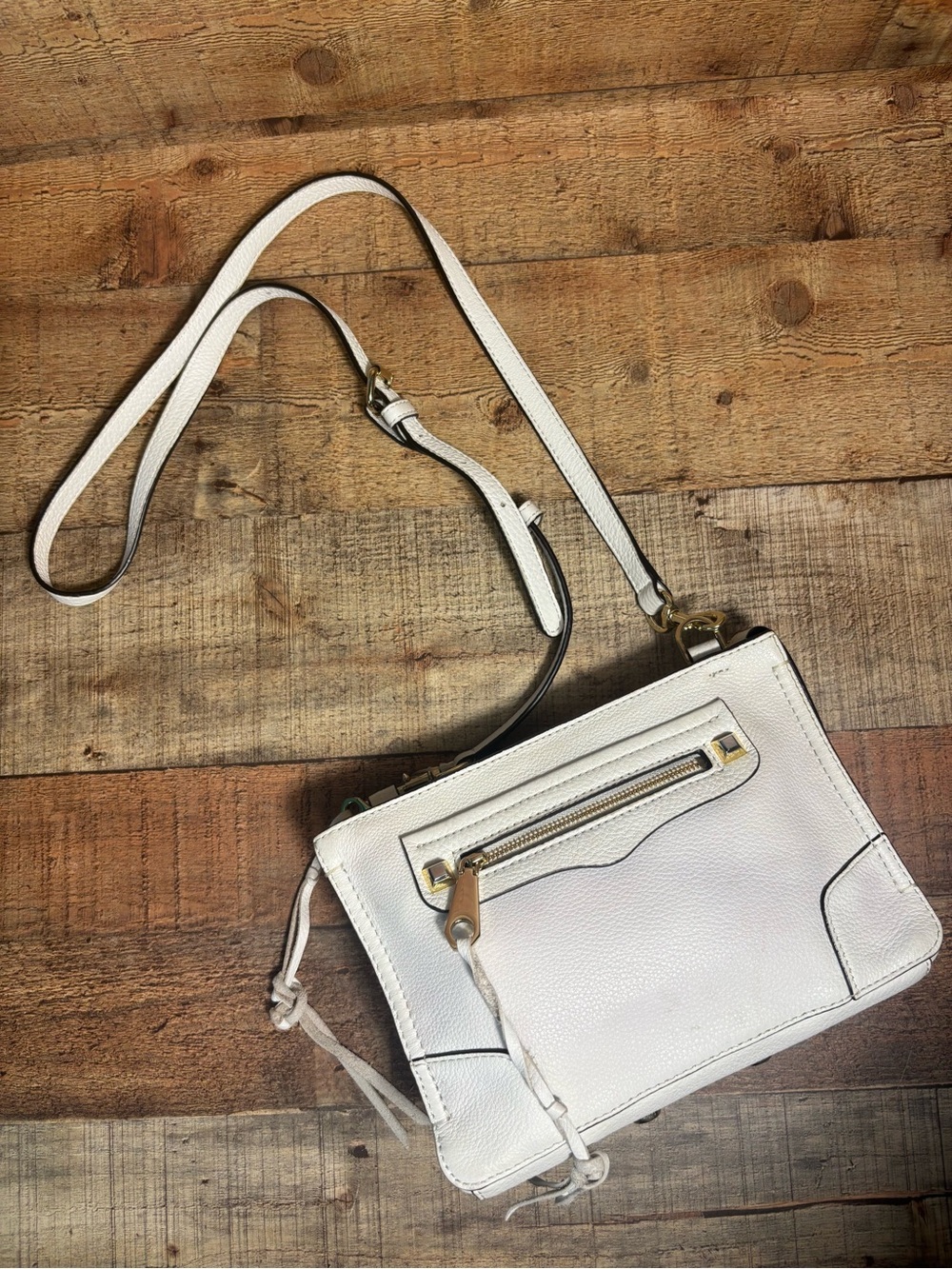 Rebecca Minkoff White Crossbody Bag Saffiano Leather Small Shoulder Purse 9x6
